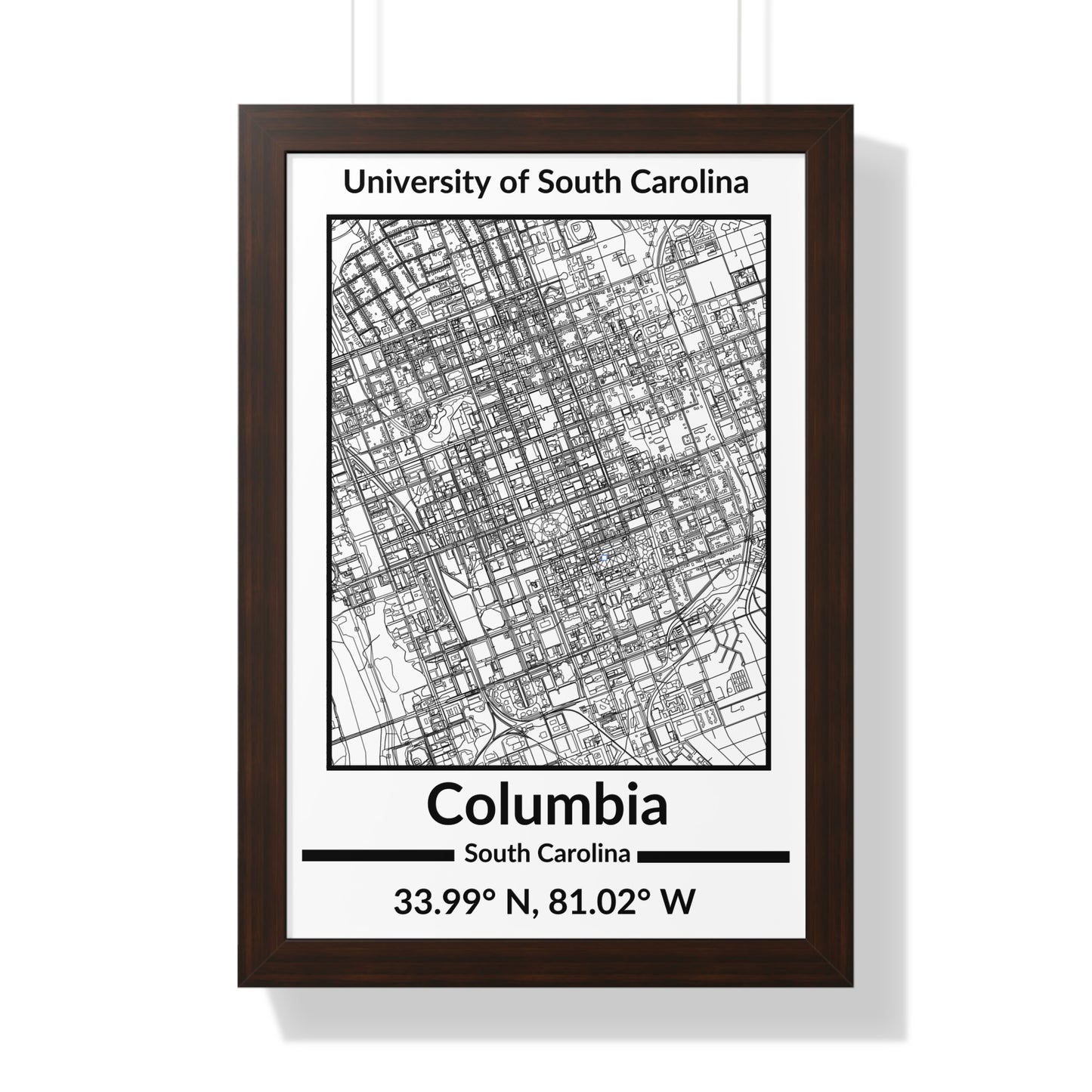 Map of Columbia, South Carolina Poster (Black and White)