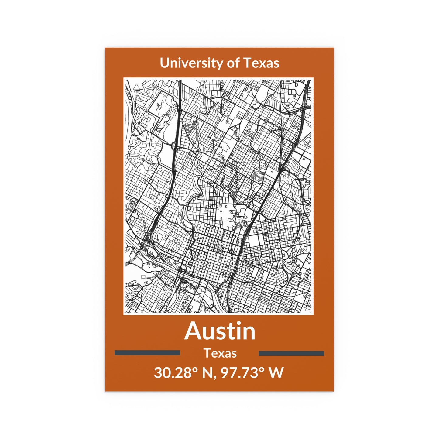 Map of Austin, Texas Poster no Frame (Team Colors)