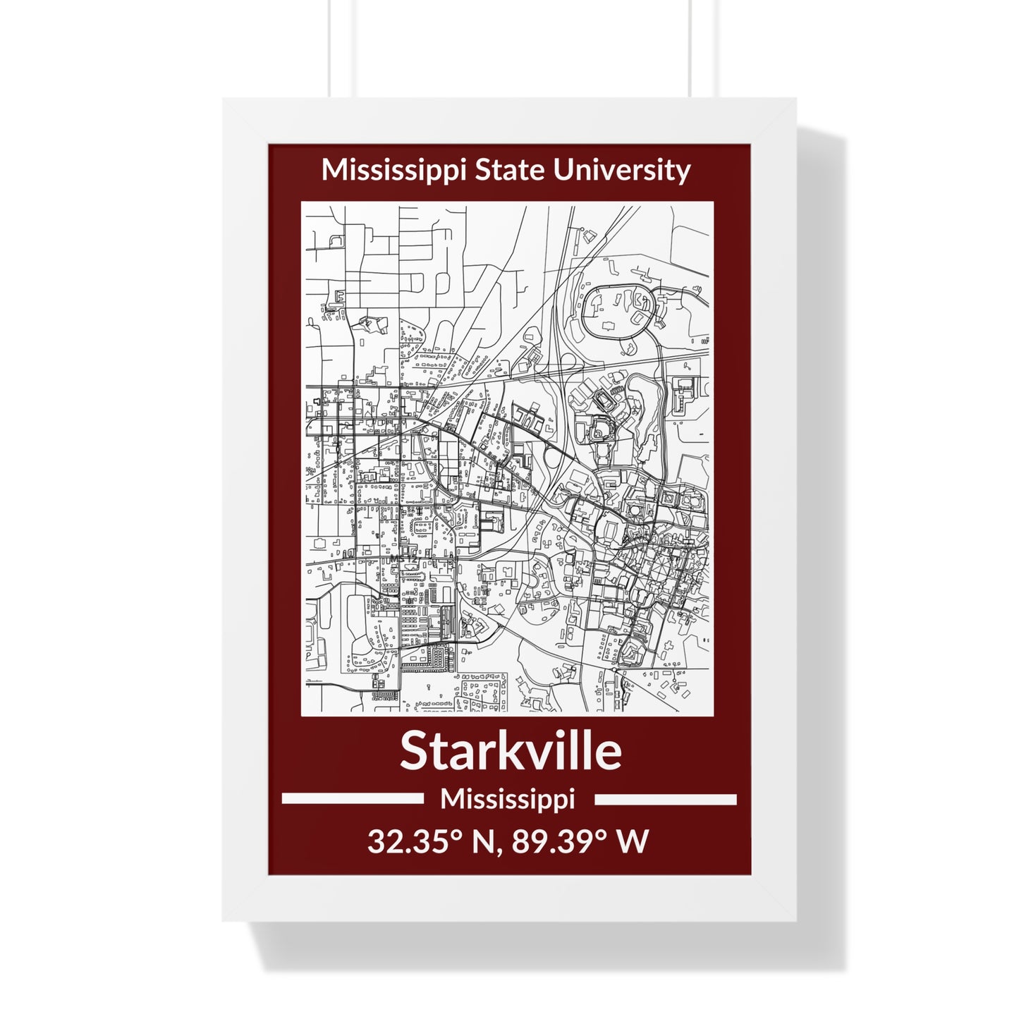 Map of Starkville, Mississippi Poster (Team Colors)