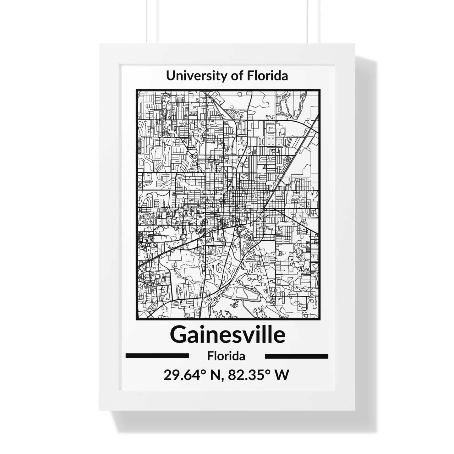 Map of Gainesville, Florida Poster (Black and White)