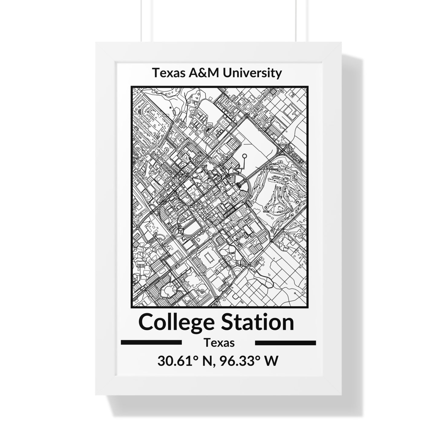 Map of College Station, Texas Poster (Black and White)