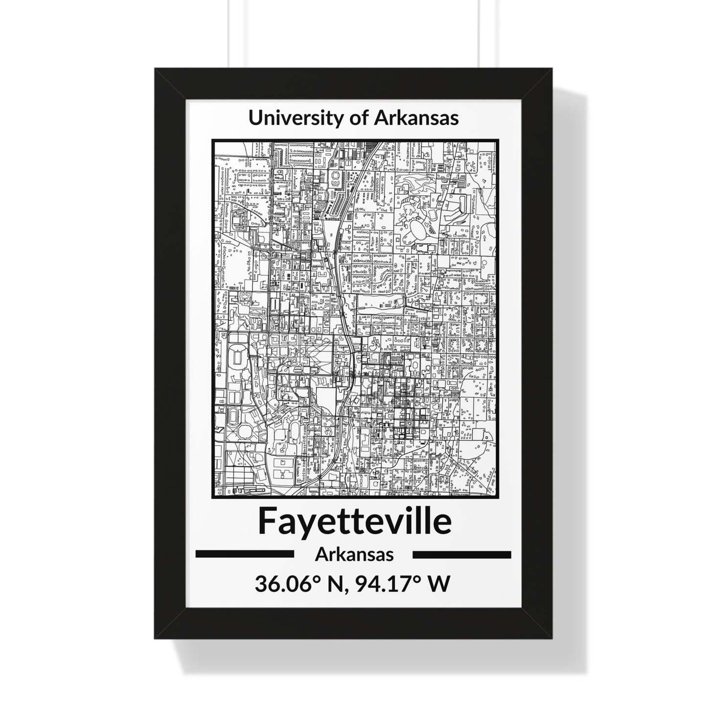 Map of Fayetteville, Arkansas Poster (Black and White)