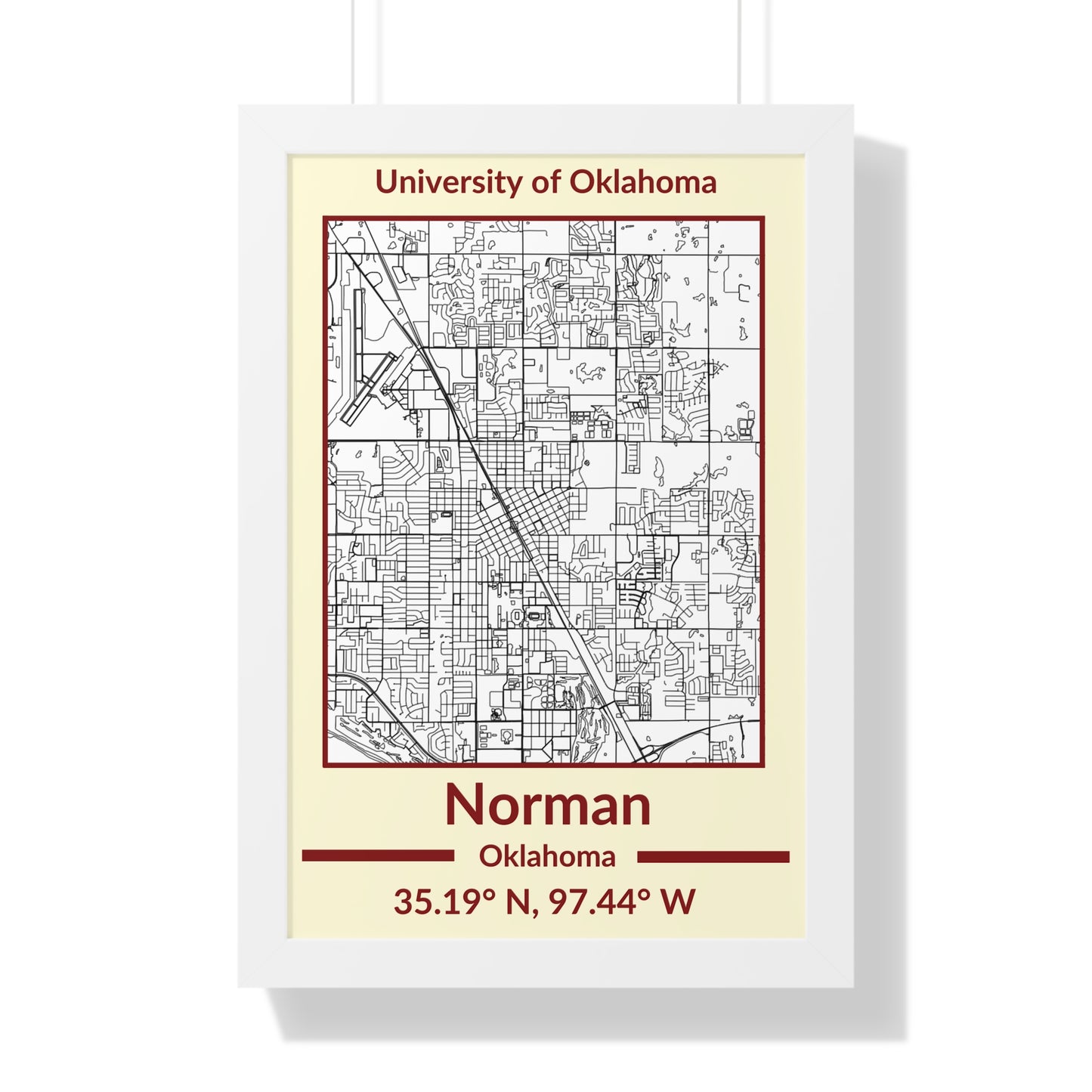 Map of Norman, Oklahoma Poster (Team Colors)