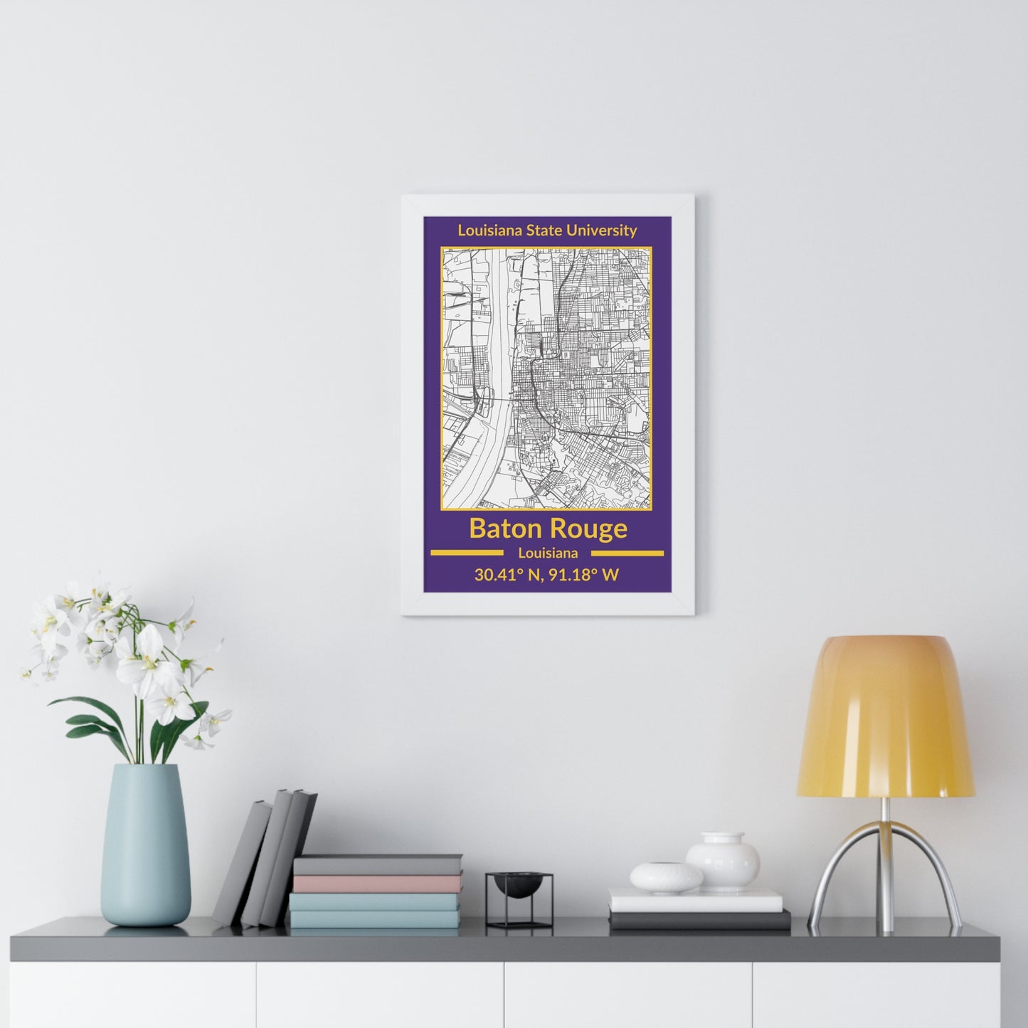 Map of Baton Rouge, Louisiana Poster (Team Colors)