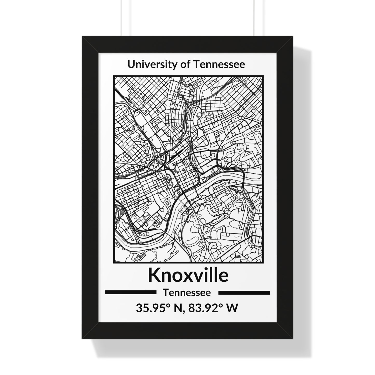 Map of Knoxville, Tennessee Poster (Black and White)