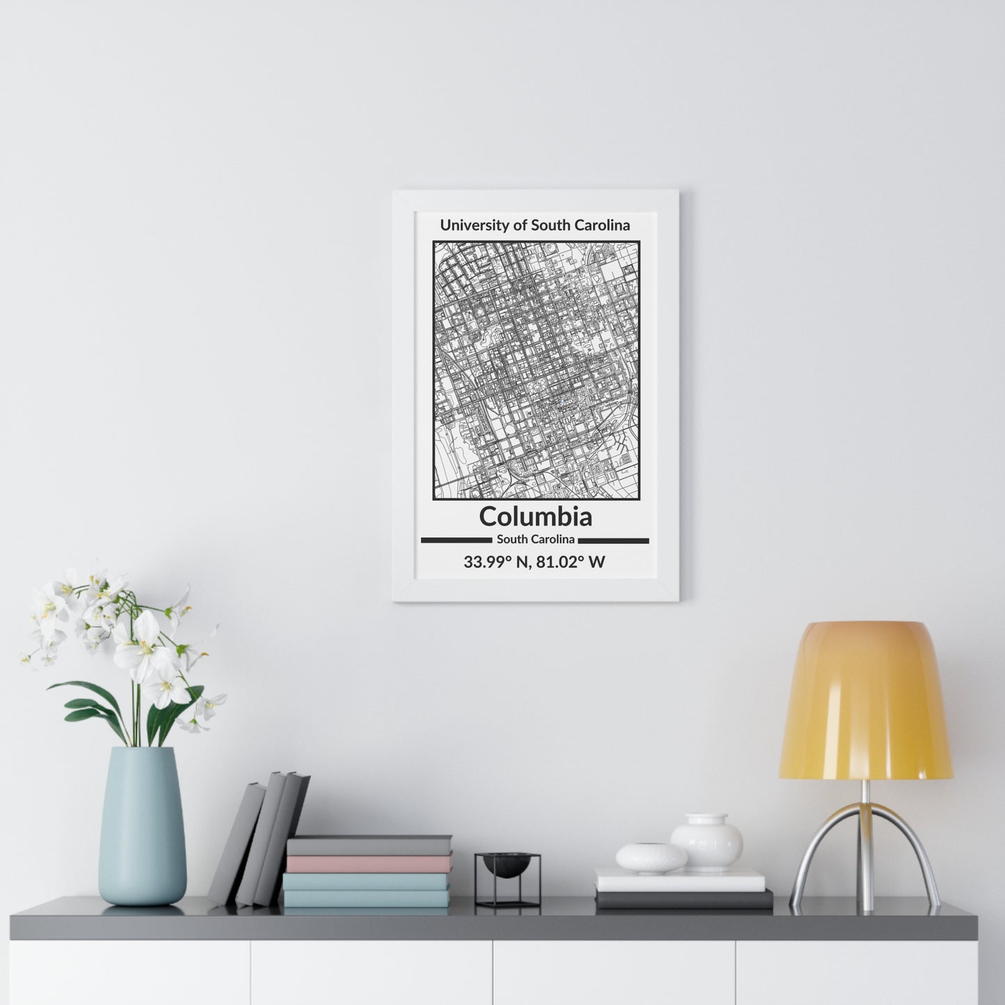 Map of Columbia, South Carolina Poster (Black and White)