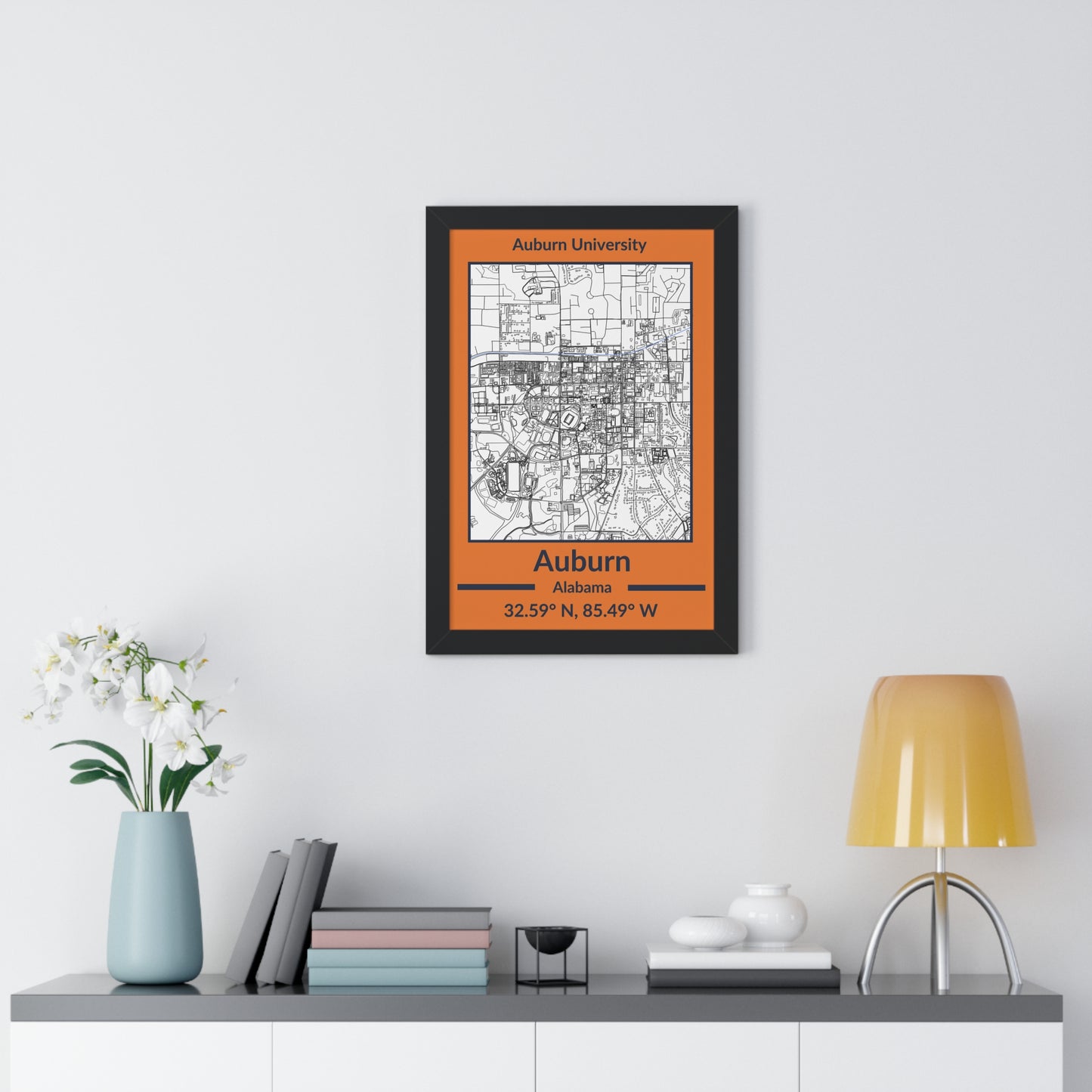 Map of Auburn, Alabama Poster (Team Colors)