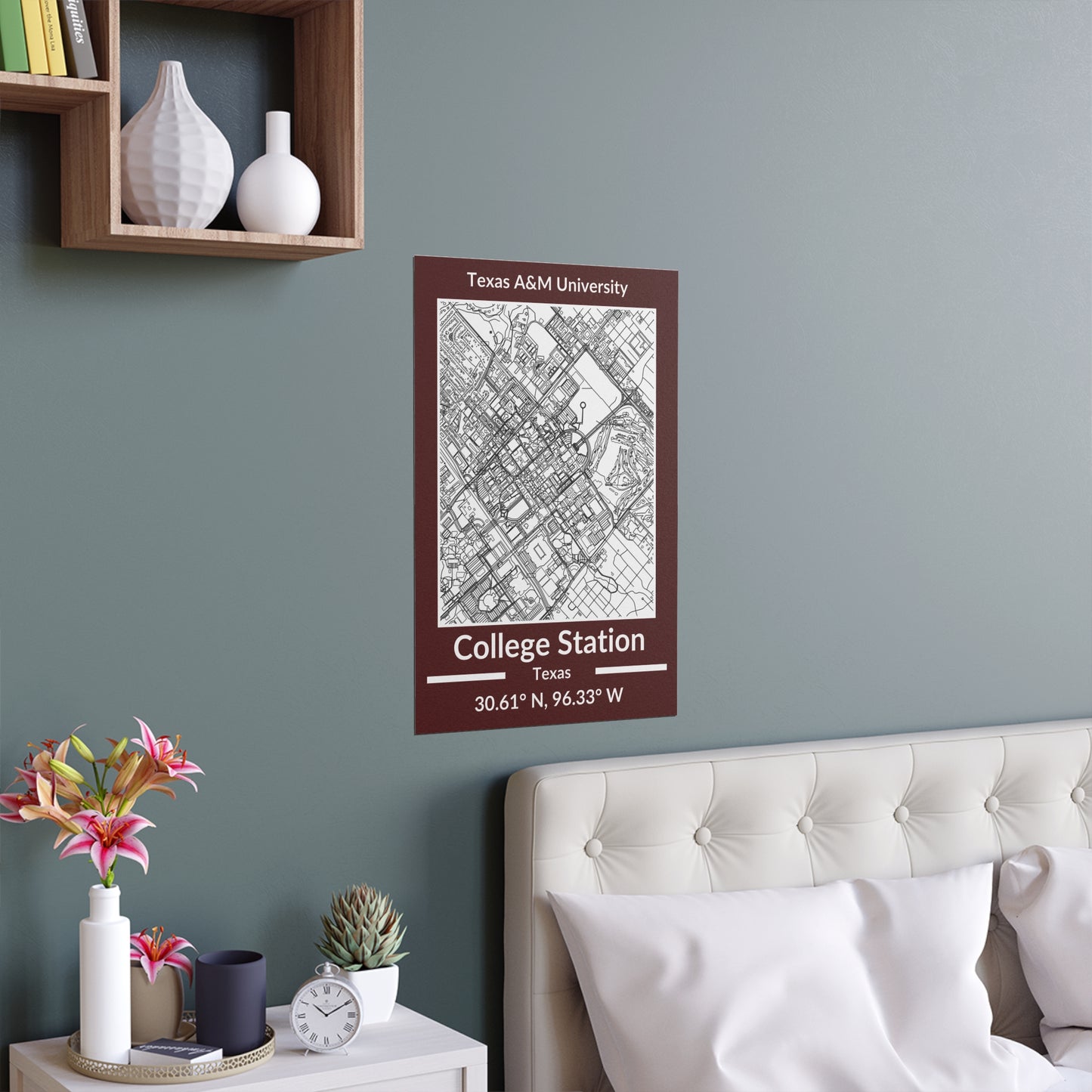 Map of College Station, Texas Poster no Frame (Team Colors)