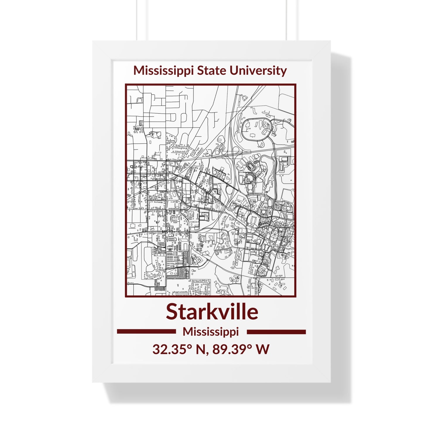 Map of Starkville, Mississippi Poster (Team Colors)