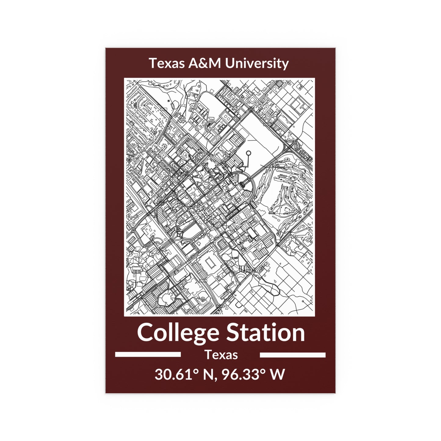 Map of College Station, Texas Poster no Frame (Team Colors)