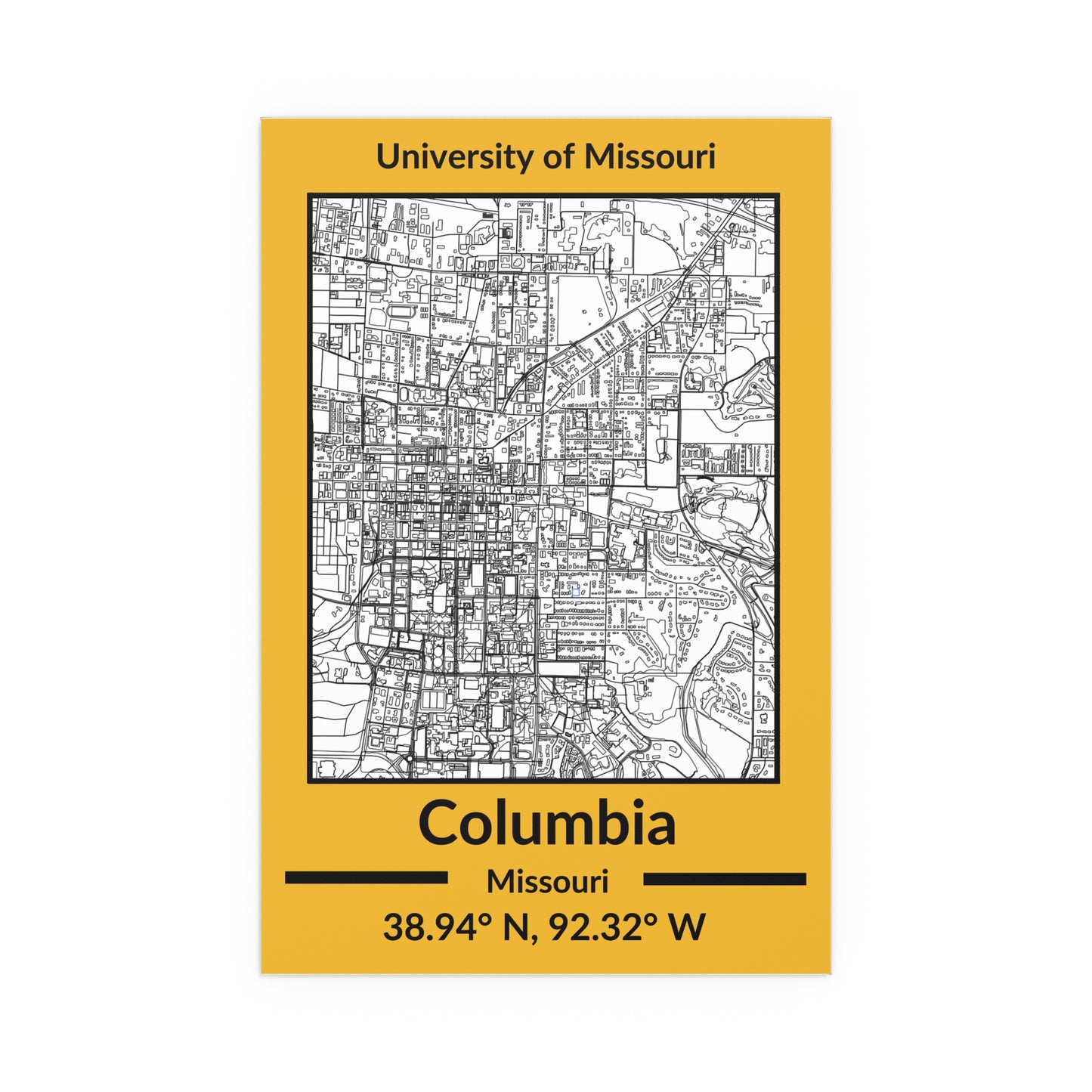 Map of Columbia, Missouri Poster no Frame (Team Colors)