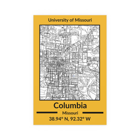 Map of Columbia, Missouri Poster no Frame (Team Colors)