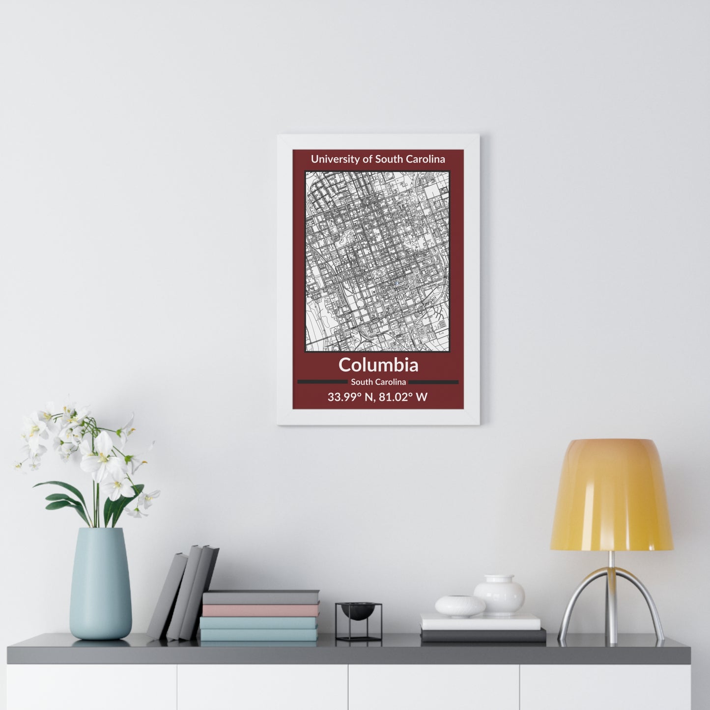 Map of Columbia, South Carolina Poster (Team Colors)