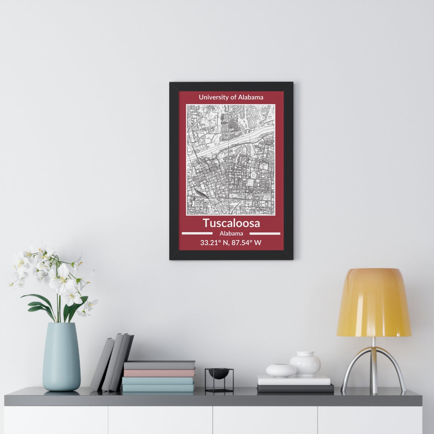 Map of Tuscaloosa, Alabama Poster (Team Colors)