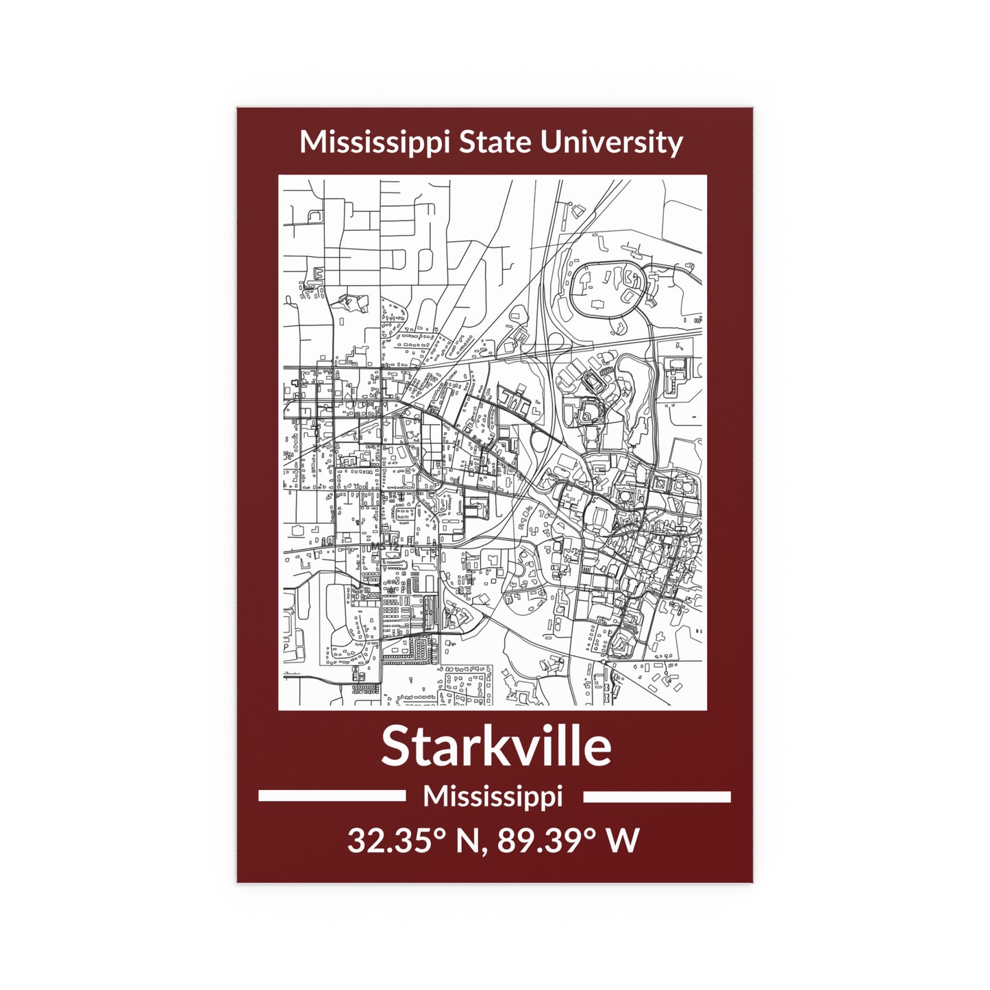 Map of Starkville, Mississippi Poster no Frame (Team Colors)