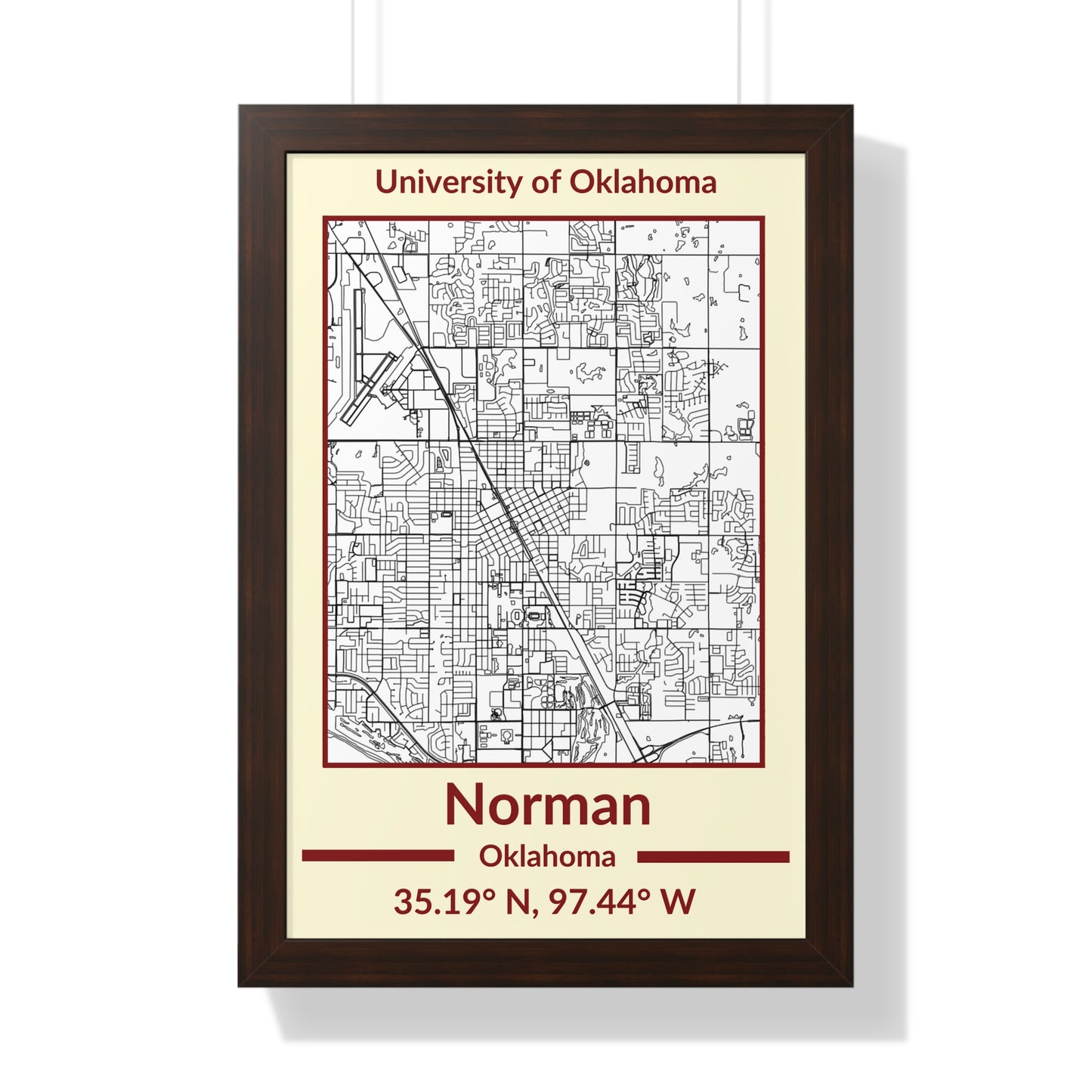 Map of Norman, Oklahoma Poster (Team Colors)