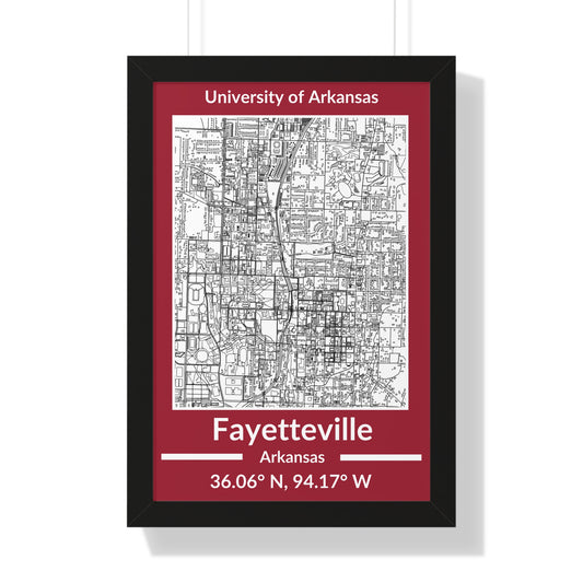 Map of Fayetteville, Arkansas Poster (Team Colors)