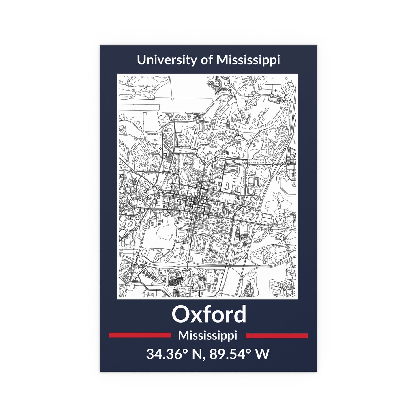 Map of Oxford, Mississippi Poster no Frame (Team Colors)