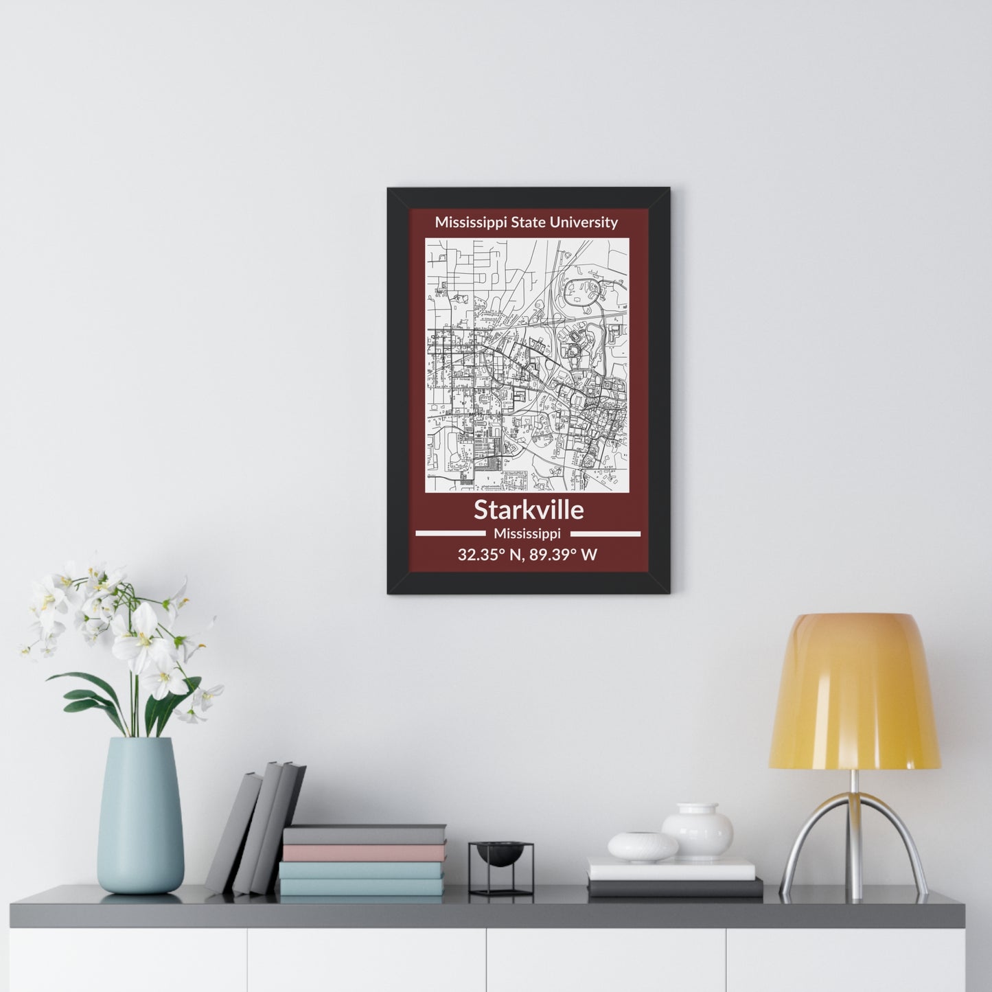 Map of Starkville, Mississippi Poster (Team Colors)