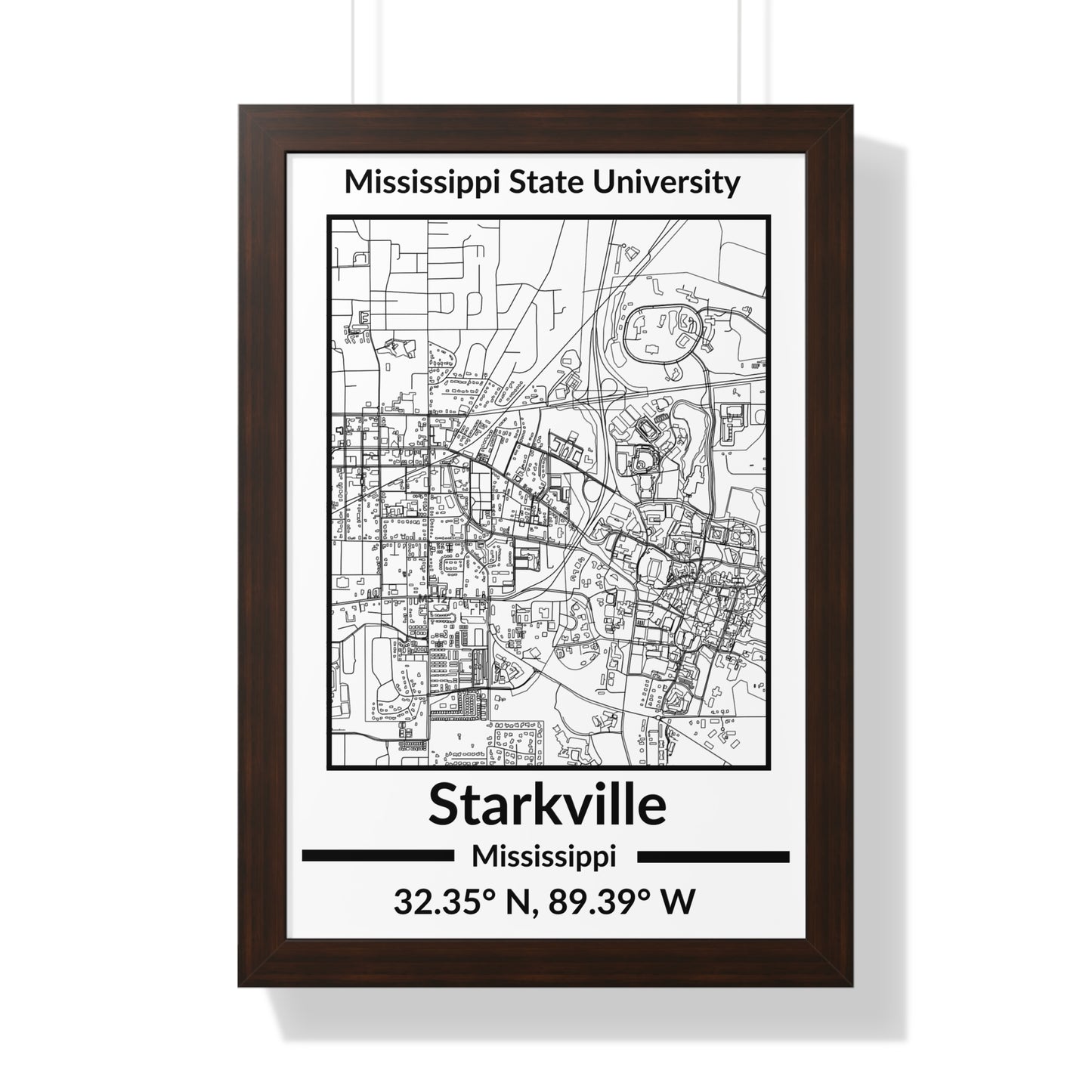 Map of Starkville, Mississippi Poster (Black and White)