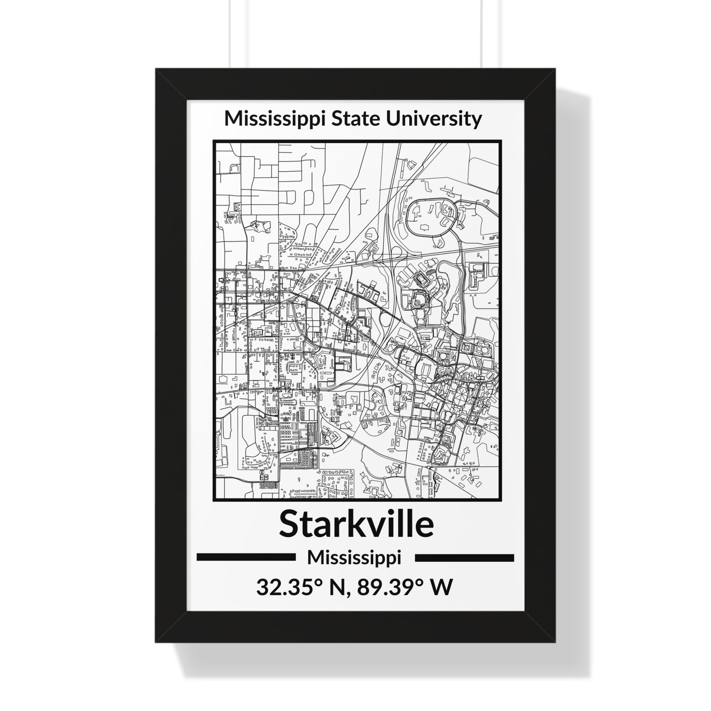 Map of Starkville, Mississippi Poster (Black and White)