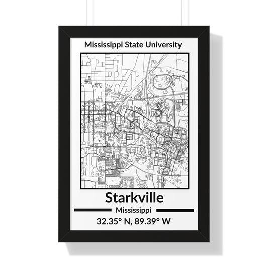 Map of Starkville, Mississippi Poster (Black and White)