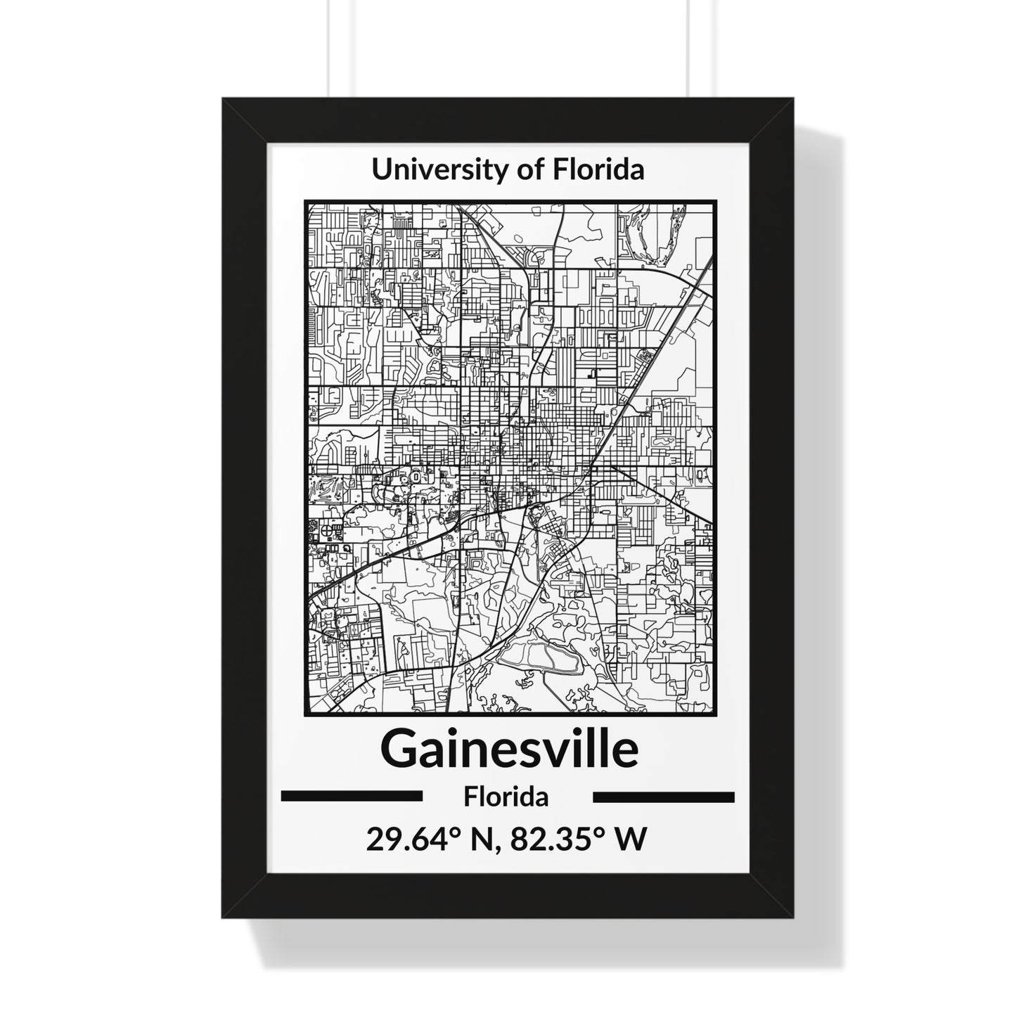 Map of Gainesville, Florida Poster (Black and White)