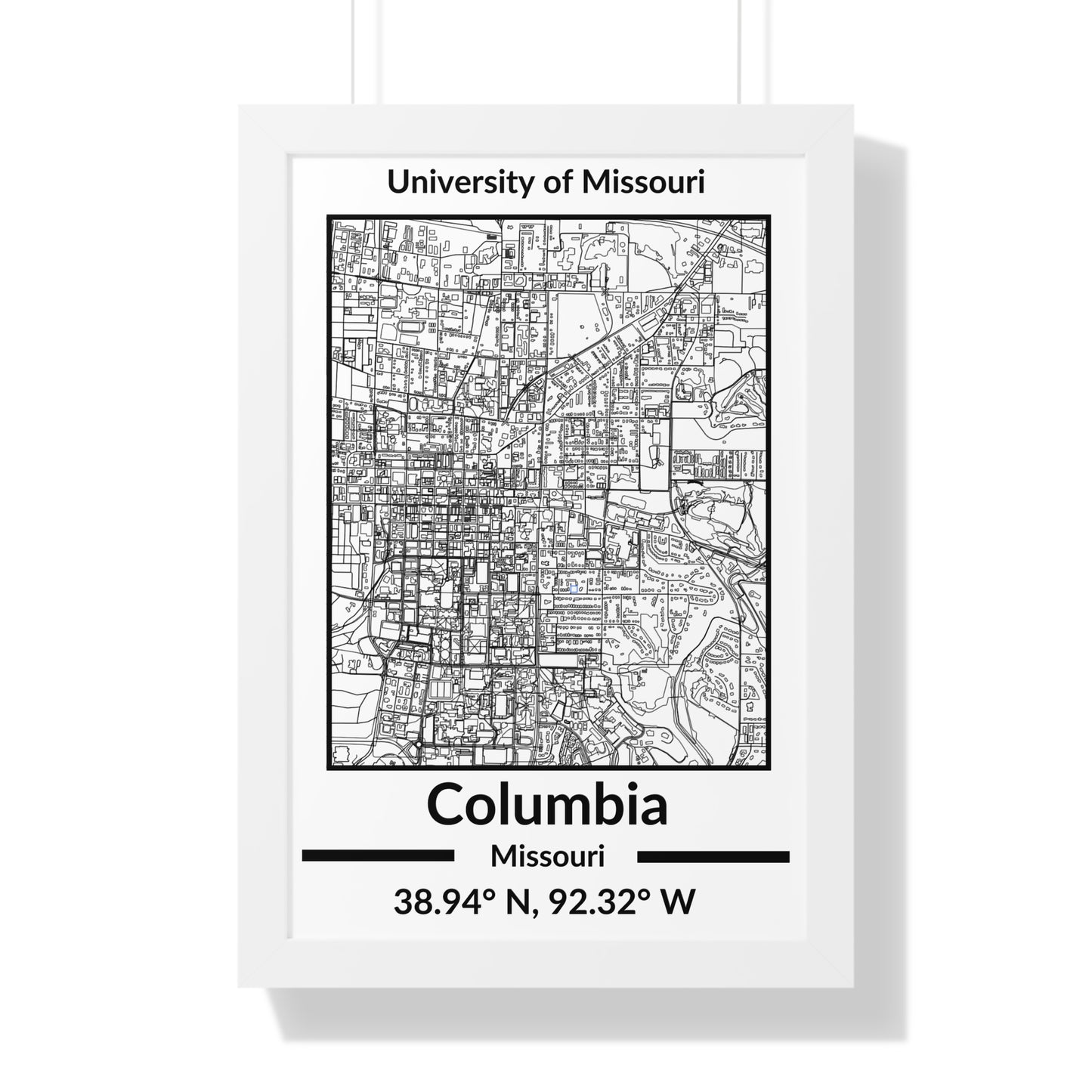 Map of Columbia, Missouri Poster (Black and White)