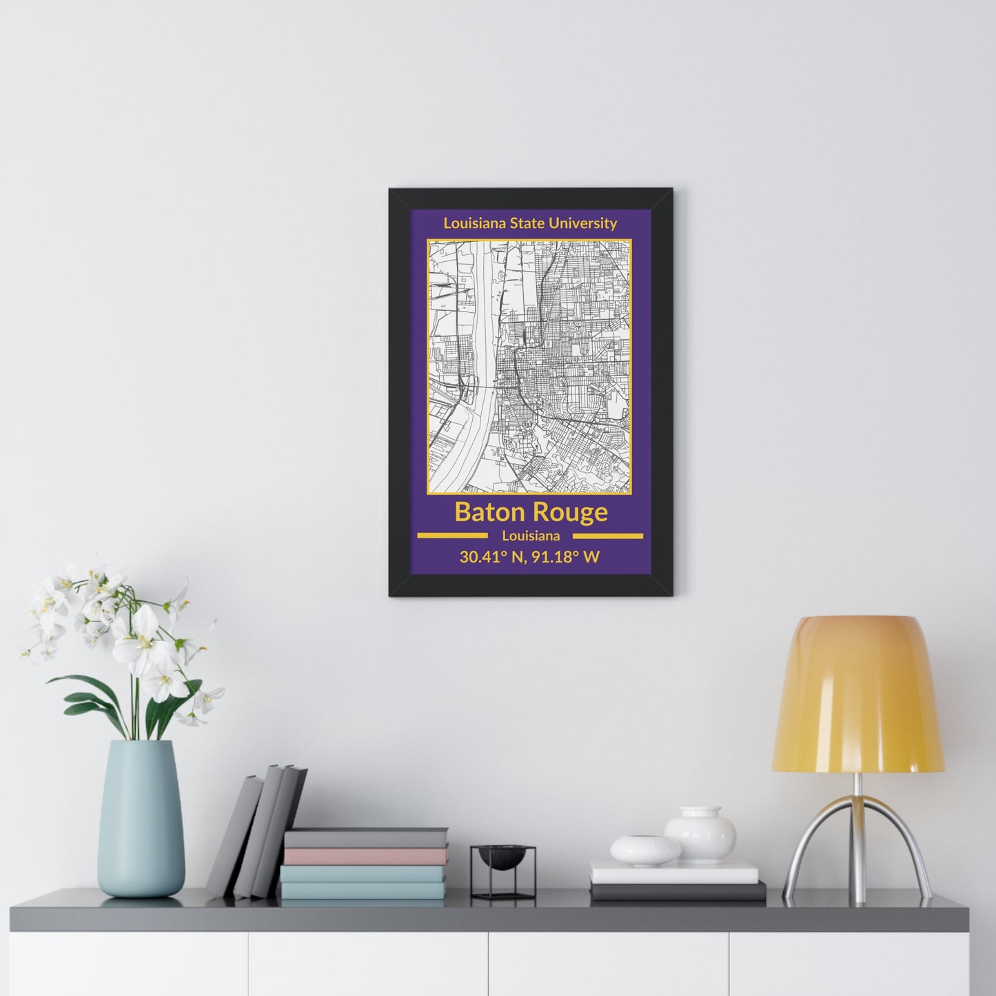 Map of Baton Rouge, Louisiana Poster (Team Colors)