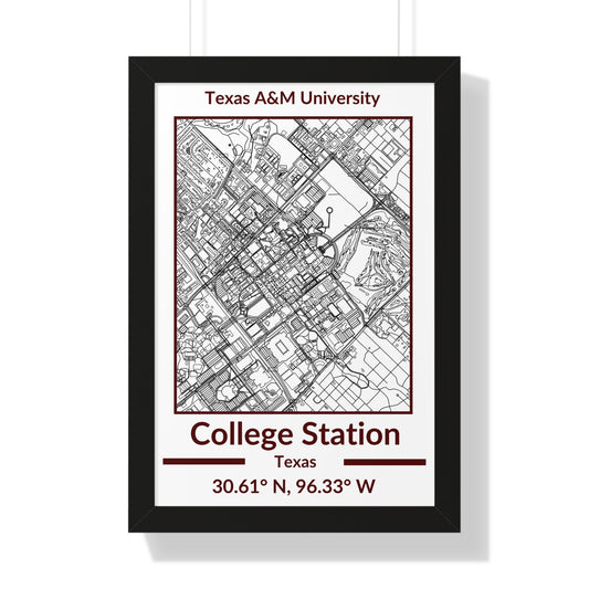 Map of College Station, Texas Poster (Team Colors)