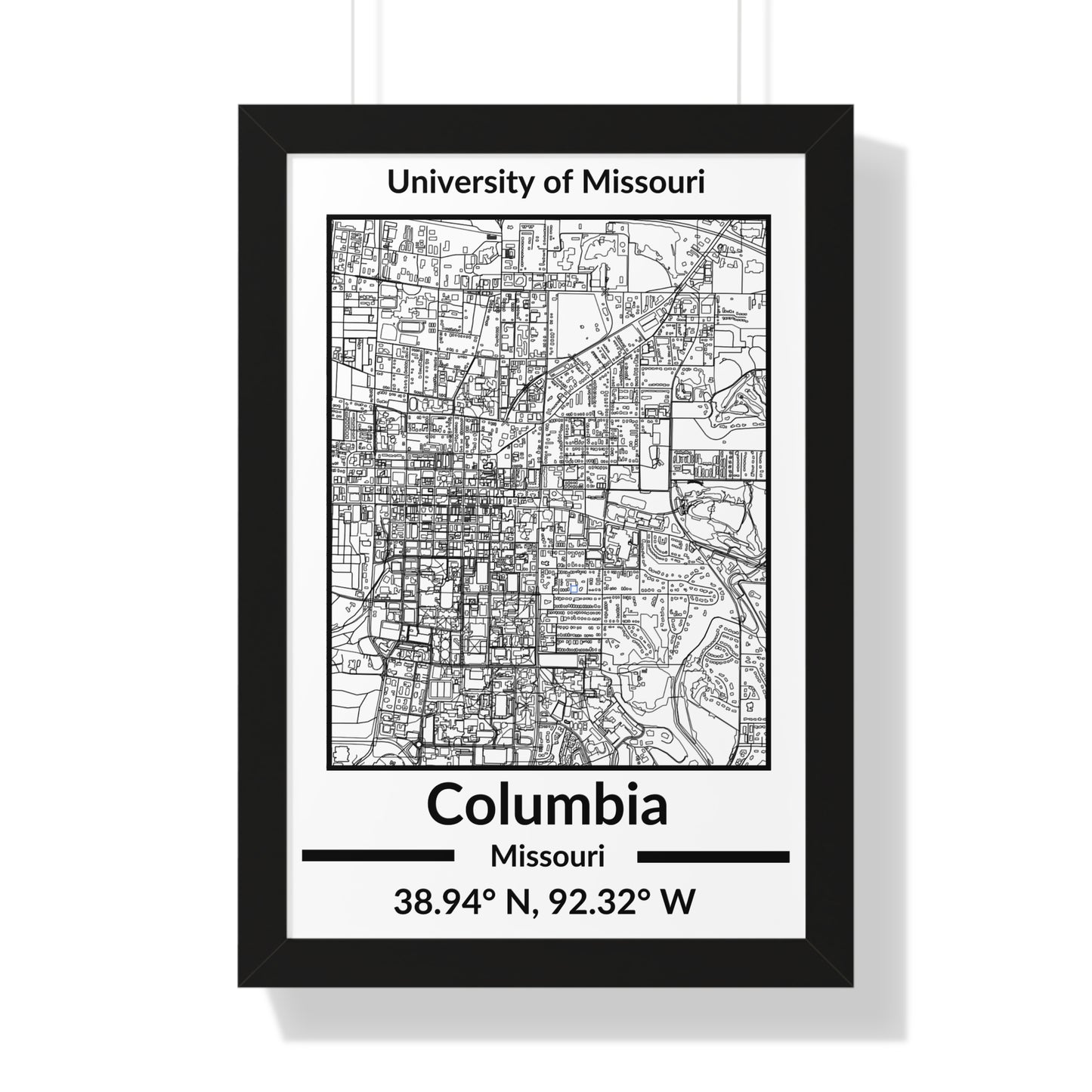 Map of Columbia, Missouri Poster (Black and White)