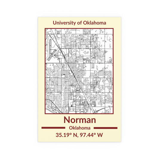 Map of Norman, Oklahoma Poster no Frame (Team Colors)