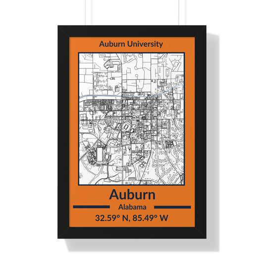 Map of Auburn, Alabama Poster (Team Colors)