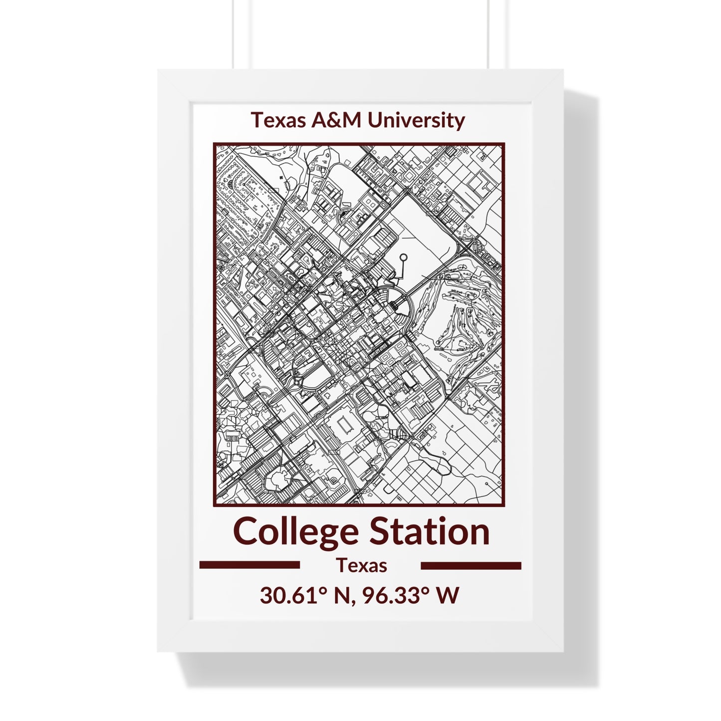 Map of College Station, Texas Poster (Team Colors)