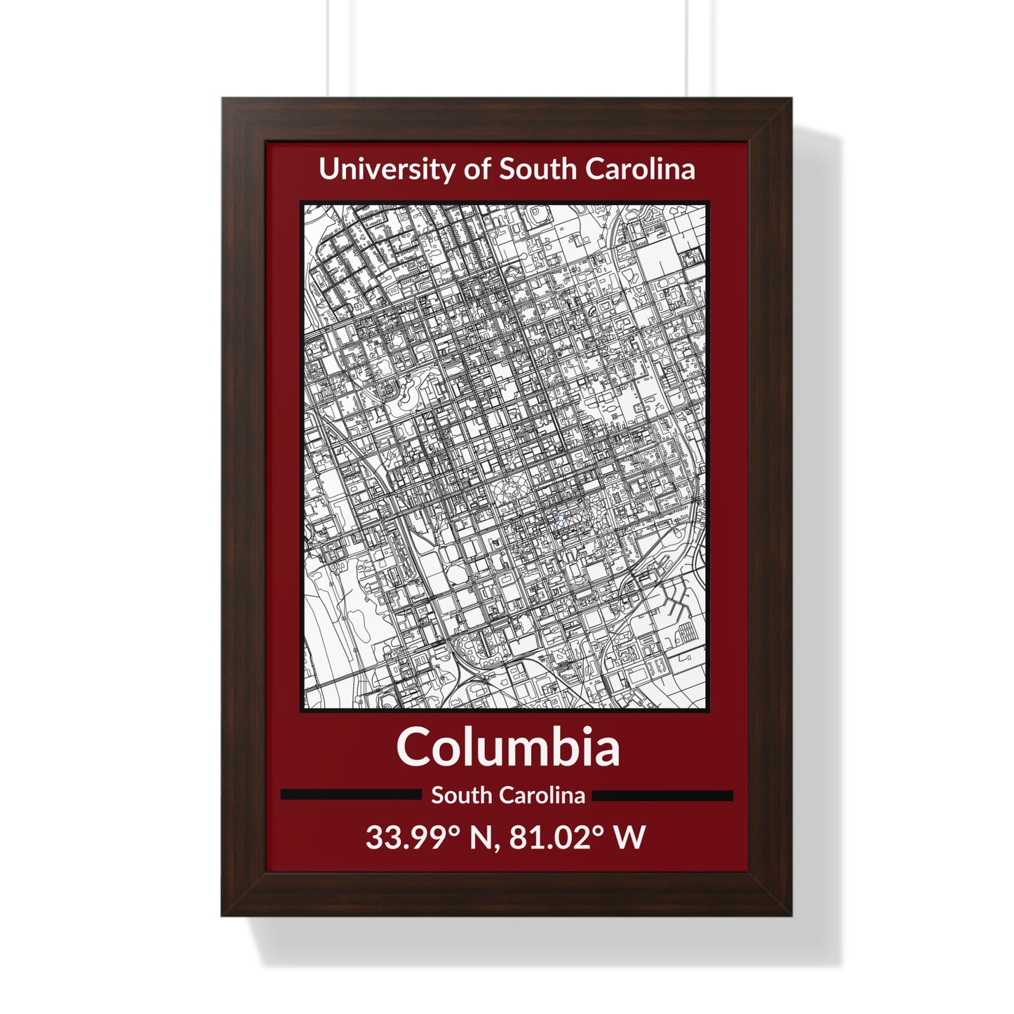 Map of Columbia, South Carolina Poster (Team Colors)