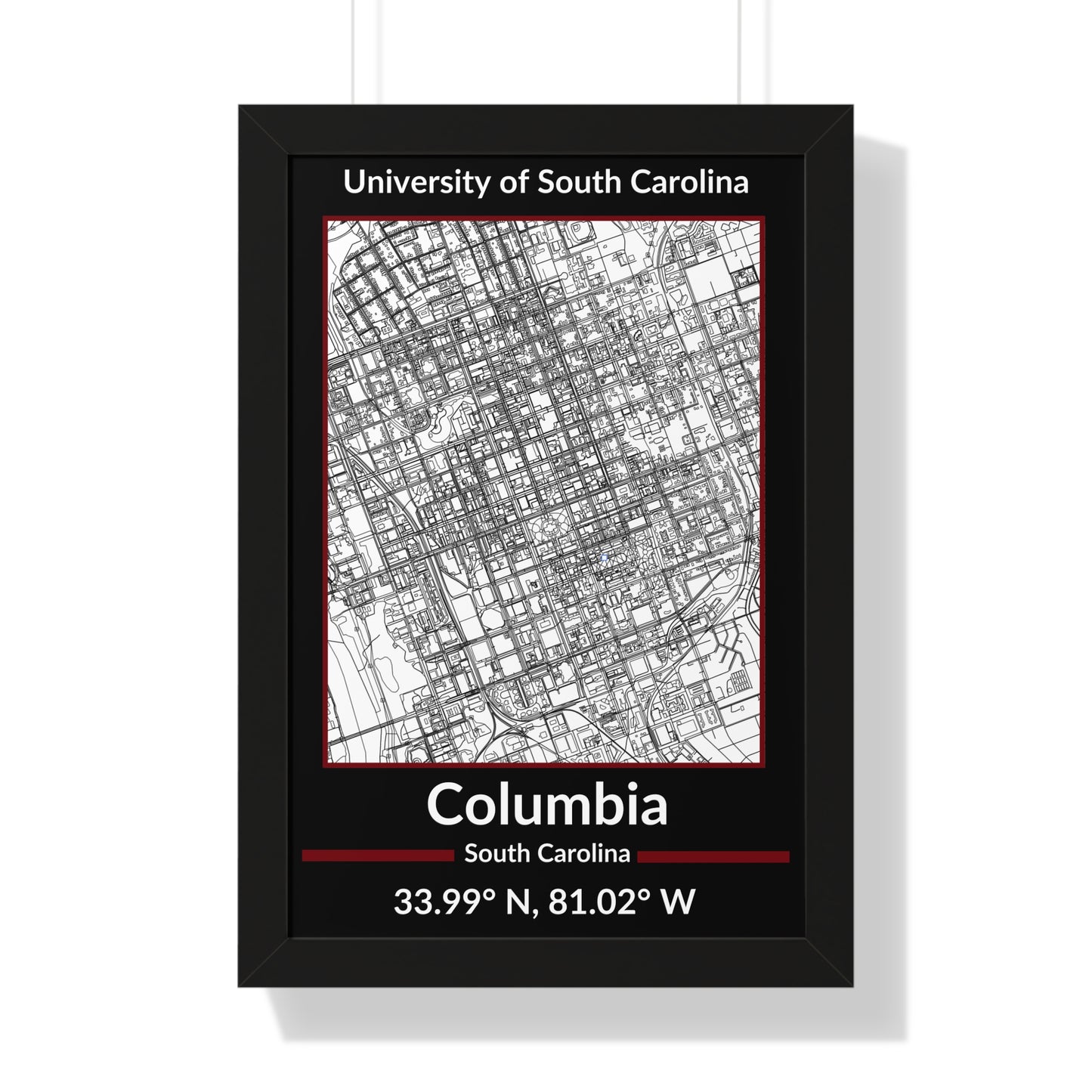 Map of Columbia, South Carolina Poster (Team Colors)