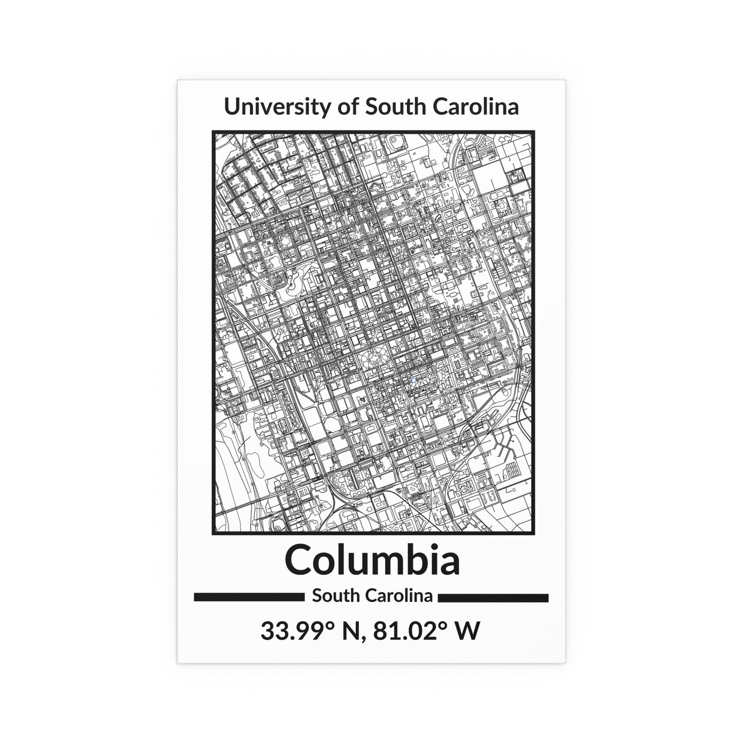 Map of Columbia, South Carolina Poster no Frame (Black and White)