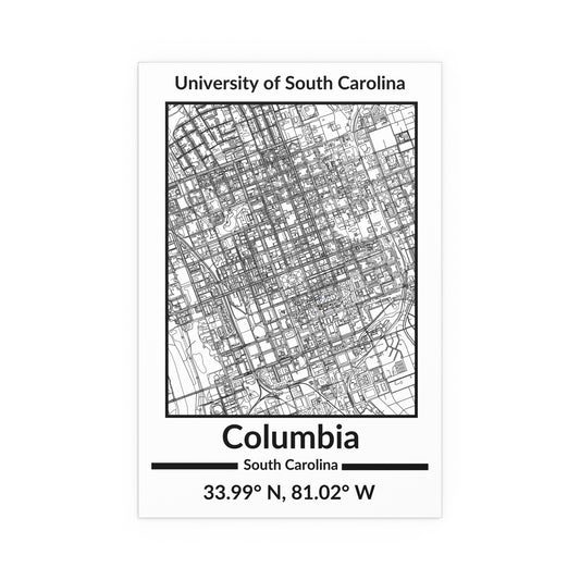 Map of Columbia, South Carolina Poster no Frame (Black and White)