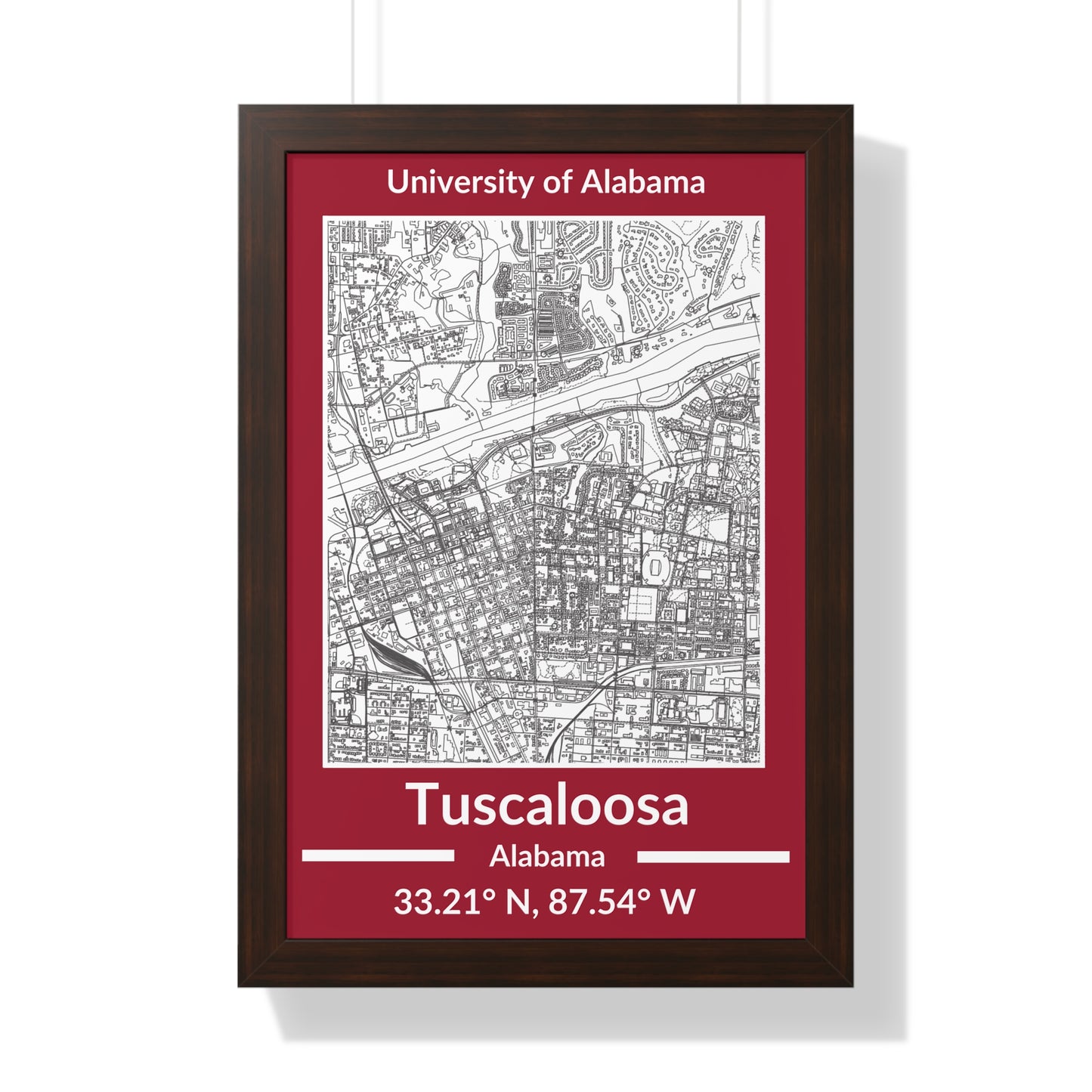 Map of Tuscaloosa, Alabama Poster (Team Colors)