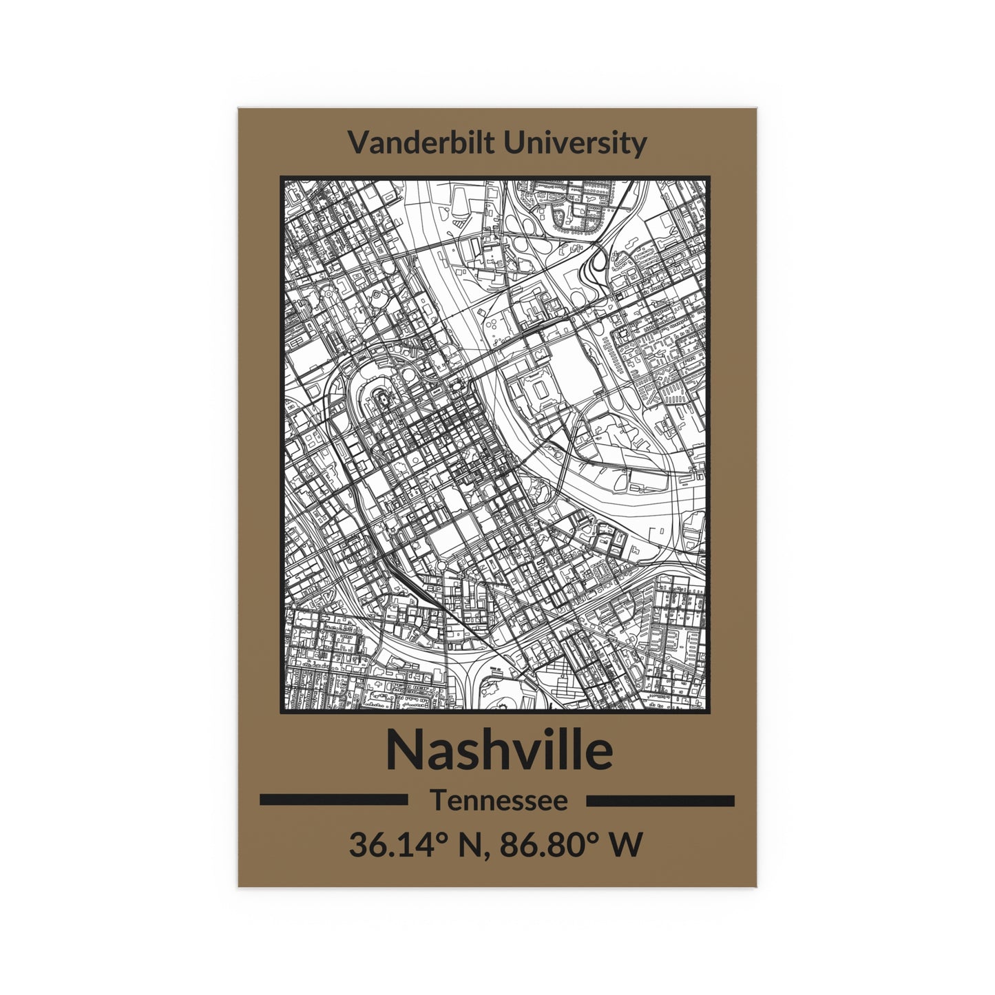 Map of Nashville, Tennessee Poster no Frame (Team Colors)