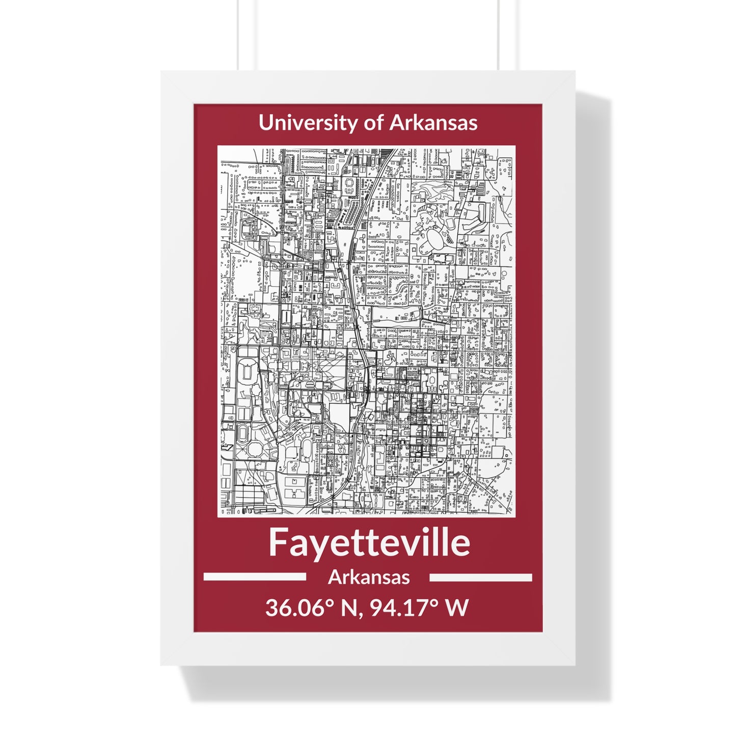 Map of Fayetteville, Arkansas Poster (Team Colors)