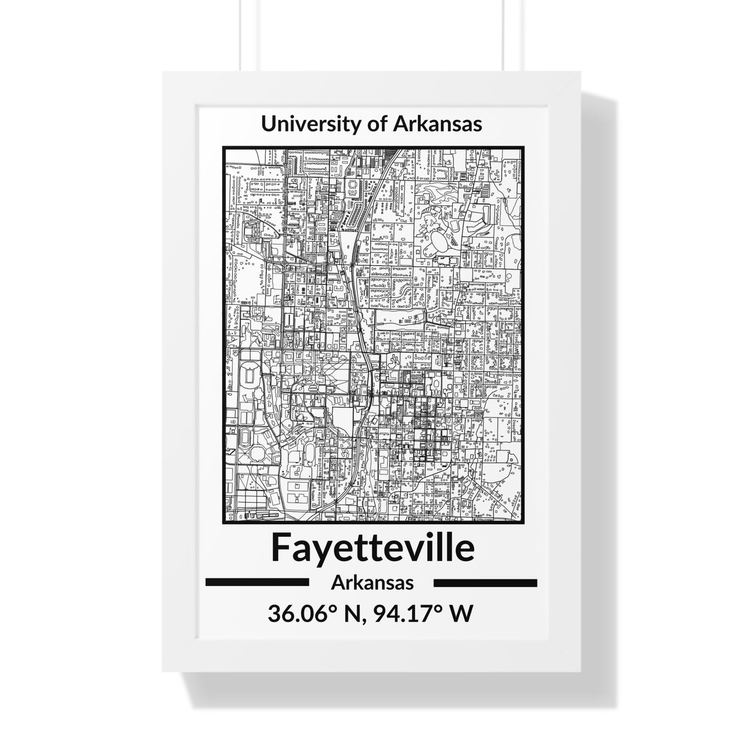 Map of Fayetteville, Arkansas Poster (Black and White)