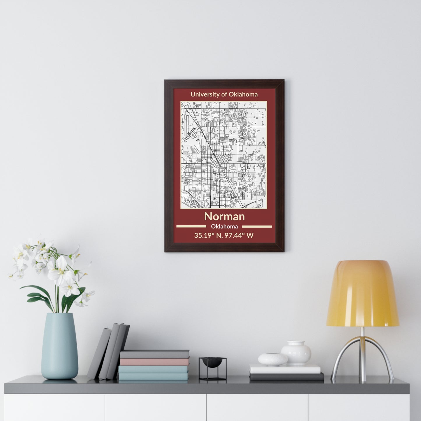 Map of Norman, Oklahoma Poster (Team Colors)