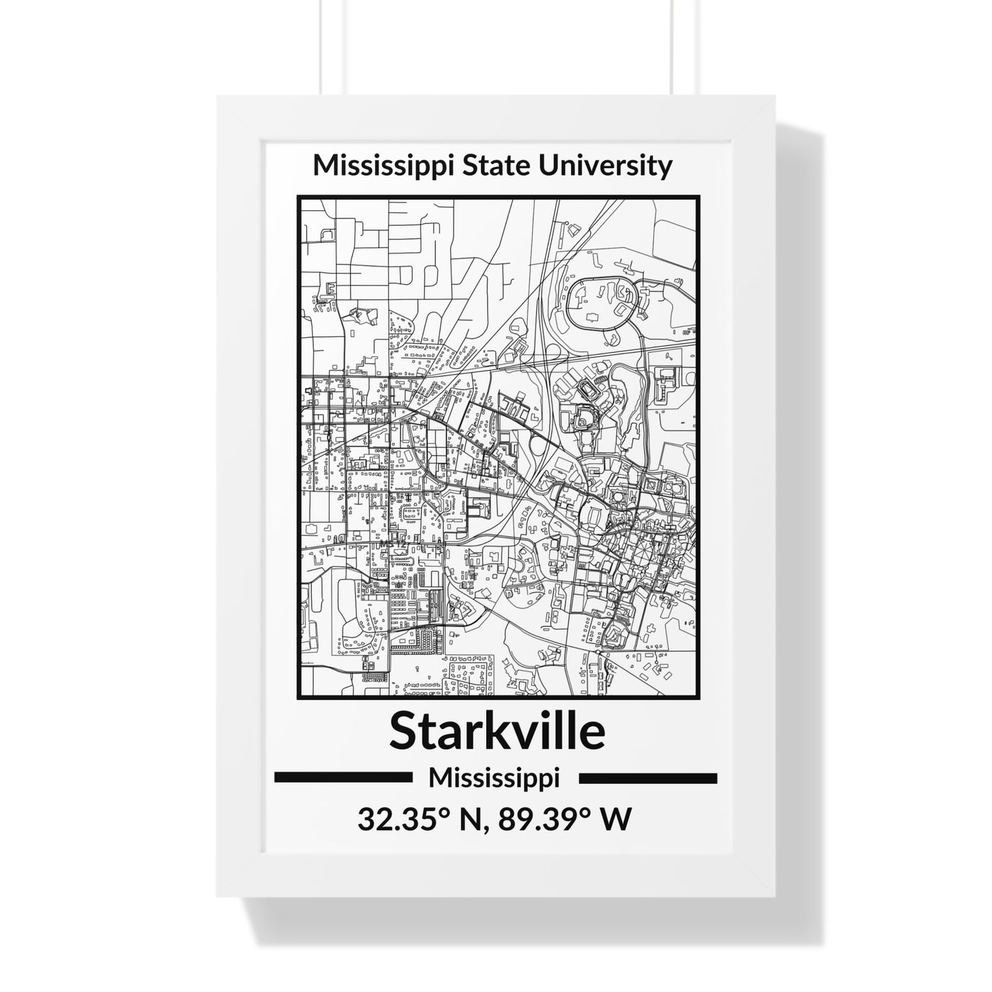 Map of Starkville, Mississippi Poster (Black and White)