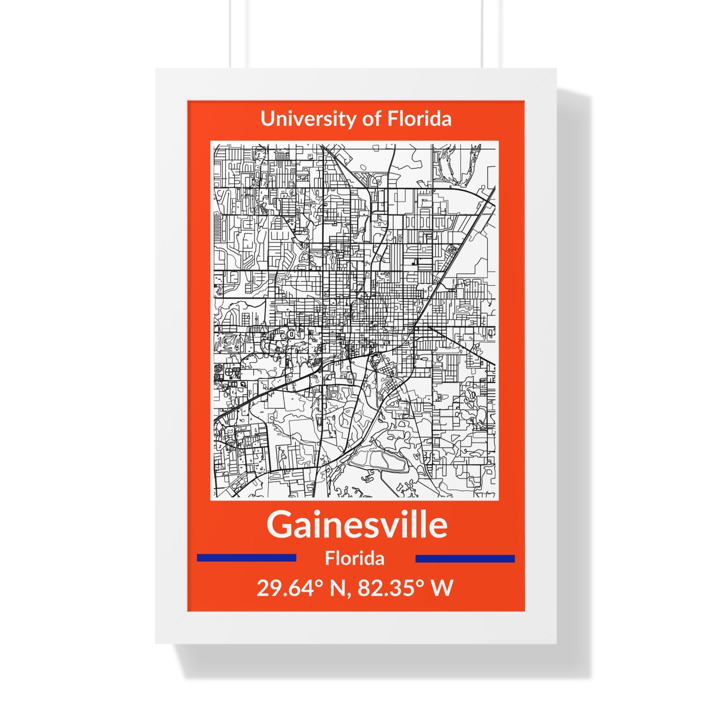 Map of Gainesville, Florida Poster (Team Colors)