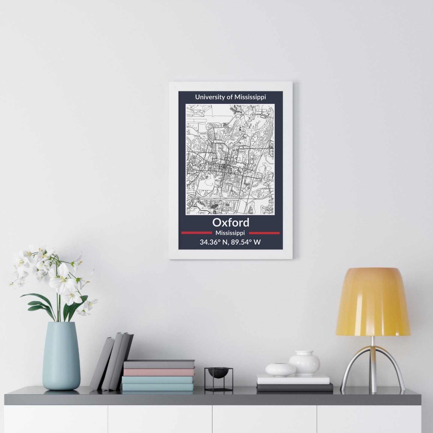 Map of Oxford, Mississippi Poster (Team Colors)