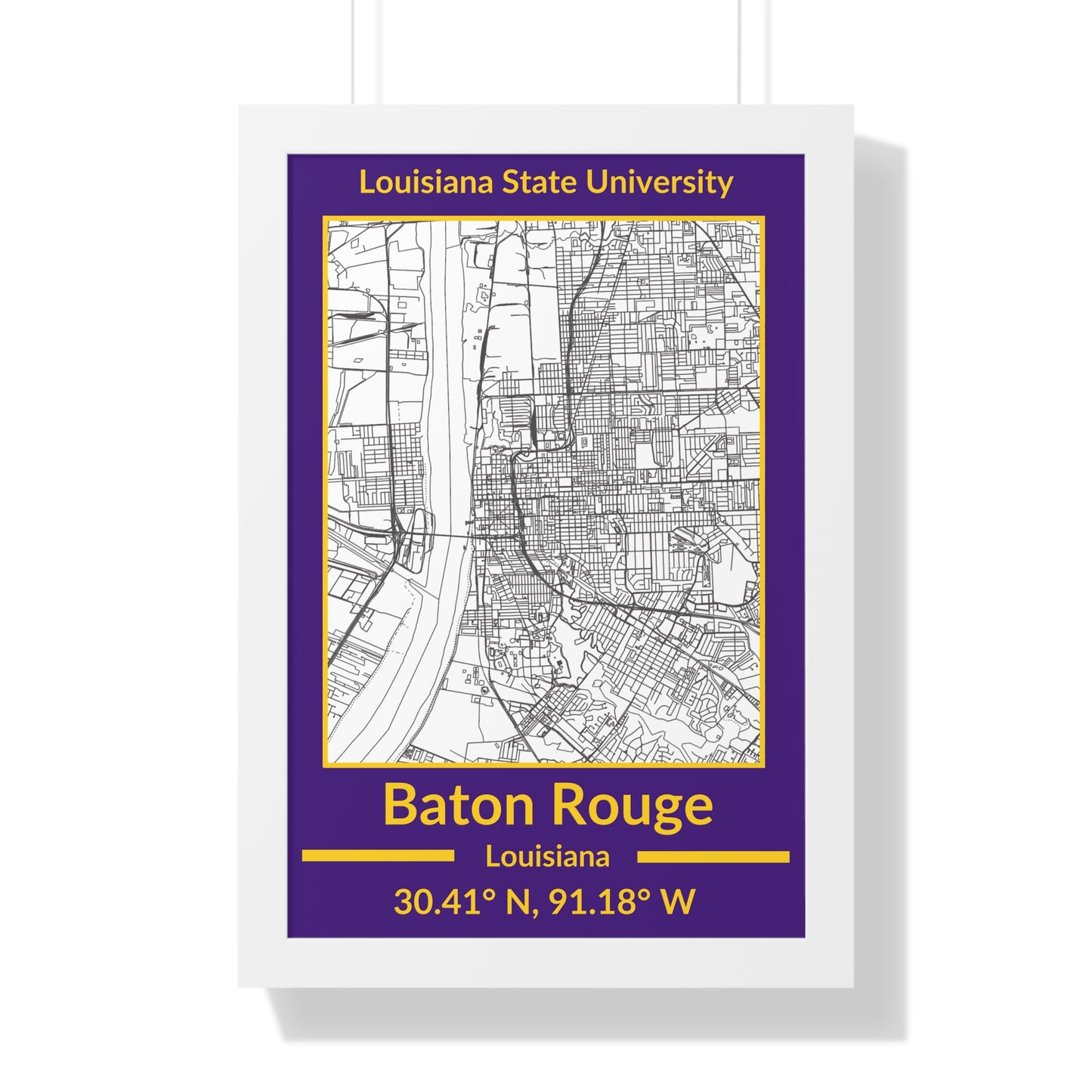 Map of Baton Rouge, Louisiana Poster (Team Colors)