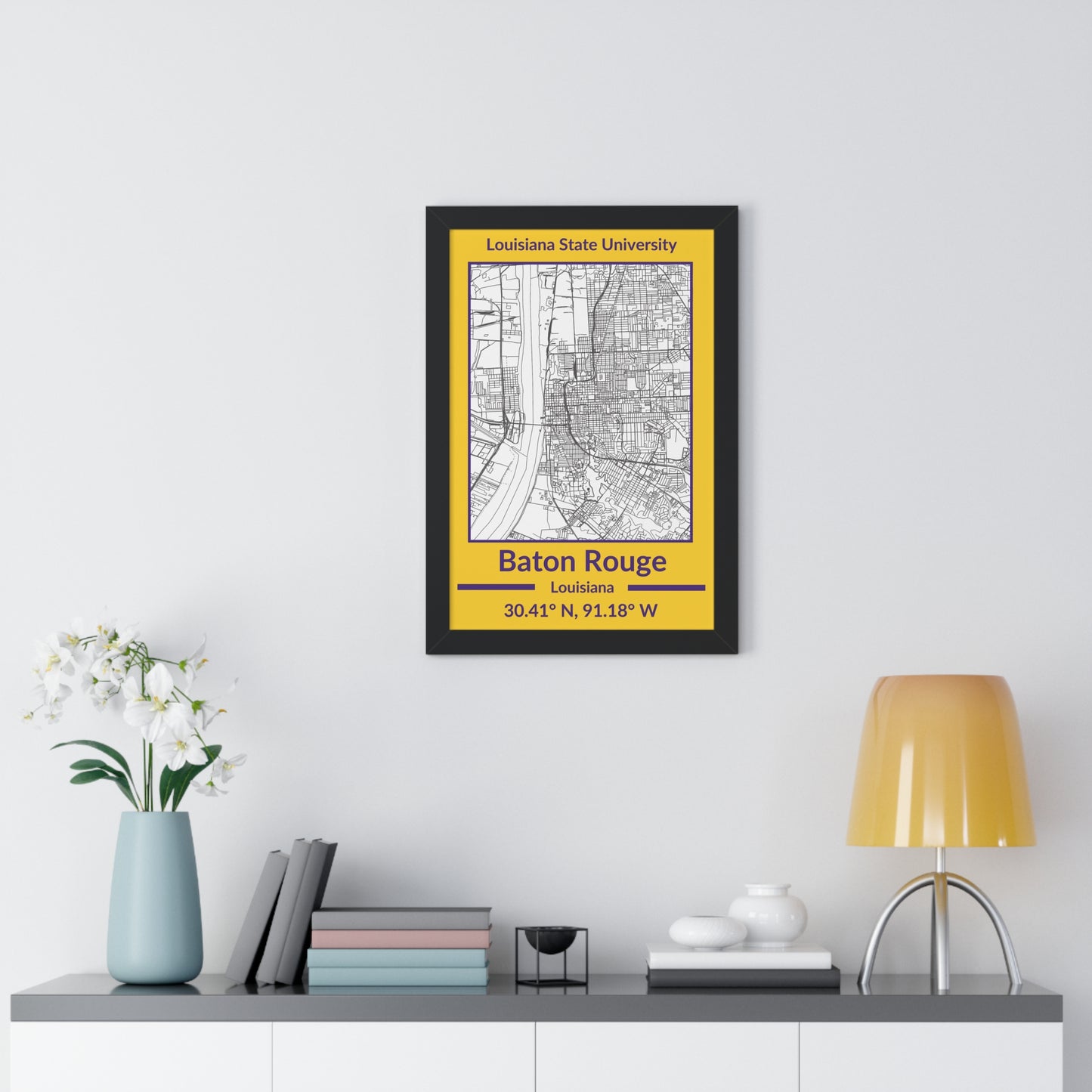 Map of Baton Rouge, Louisiana Poster (Team Colors)