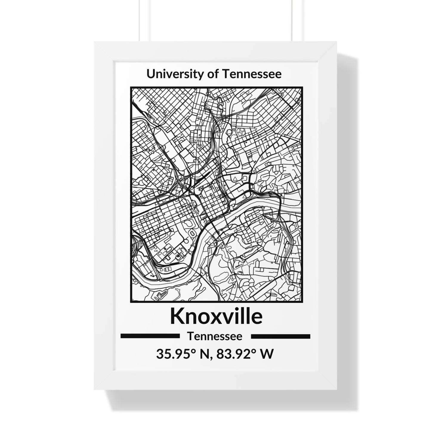 Map of Knoxville, Tennessee Poster (Black and White)