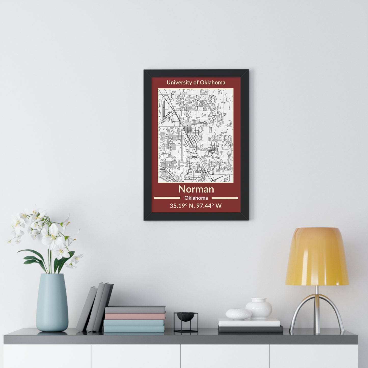 Map of Norman, Oklahoma Poster (Team Colors)